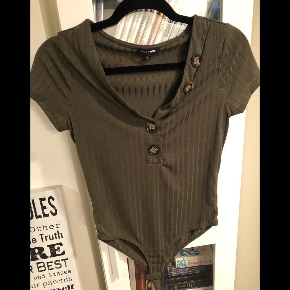Army green ribbed bodysuit